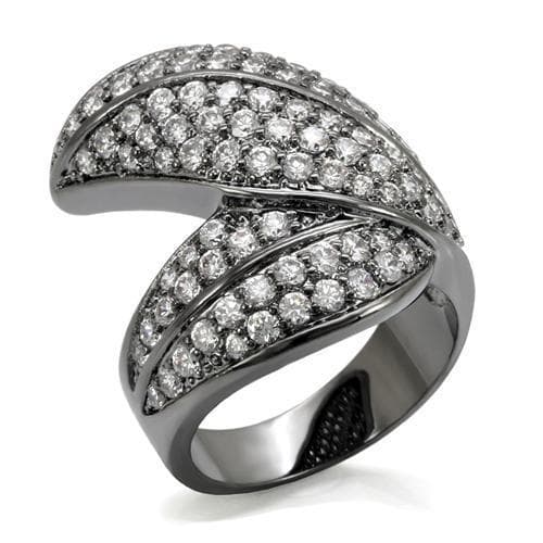 Brass Gunmetal Crystal Pave Asymmetric Leaf Cocktail Ring