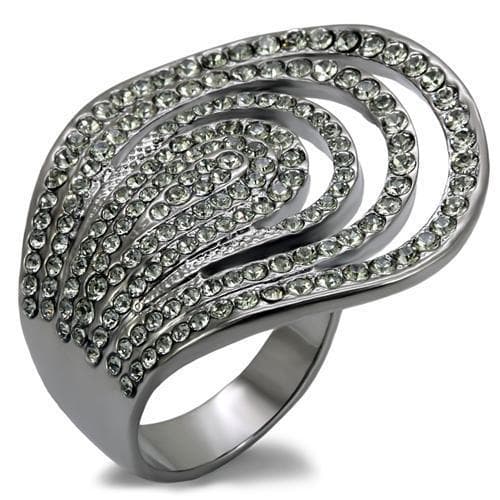 Brass Gunmetal Crystal Pave Swirl Wave Cocktail Ring