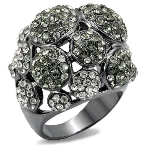 Brass Gunmetal Crystal Pave Openwork Cluster Dome Cocktail Ring