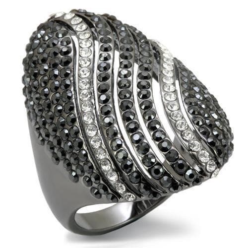 Brass Gunmetal Black Clear Crystal Diagonal Swirl Cocktail Ring