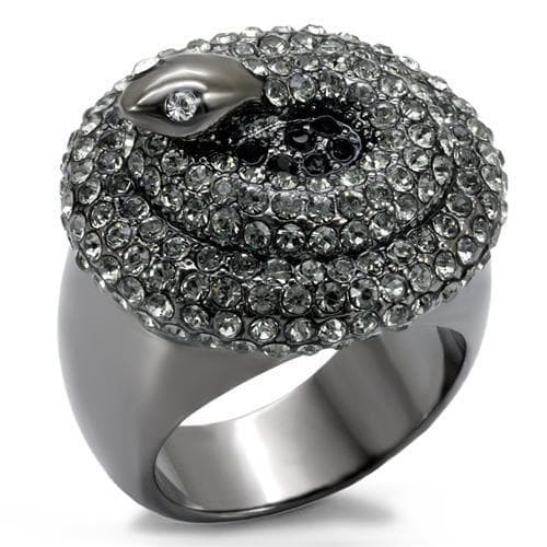 Brass Gunmetal Crystal Pave Dome Leaf Accent Cocktail Ring