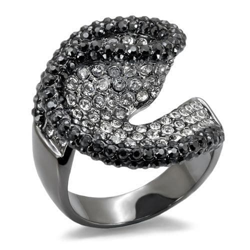 Brass Gunmetal Crystal Pave Twisted Leaf Bypass Cocktail Ring