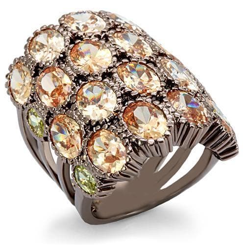 Brass Chocolate Champagne Crystal Round Cluster Statement Ring
