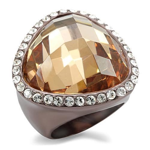 Brass Chocolate Champagne Crystal Heart Halo Cocktail Ring