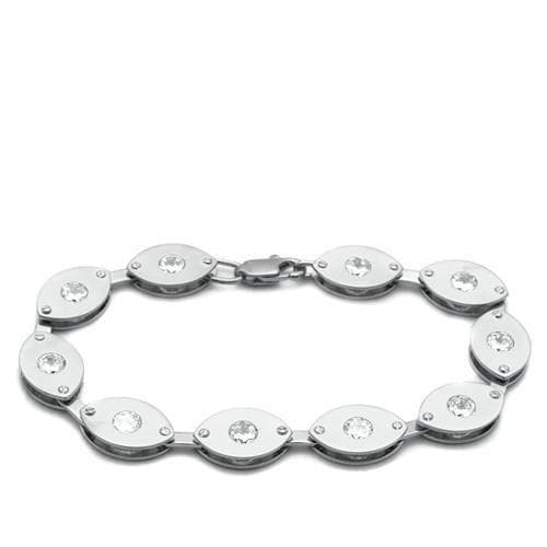 Brass Silver CZ Oval Pear Mixed Link Bracelet