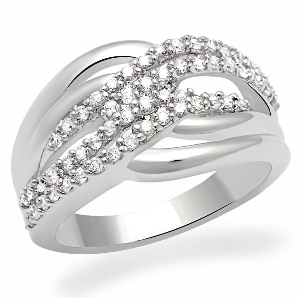 Brass Silver CZ Pave Triple Row Crossover Ring