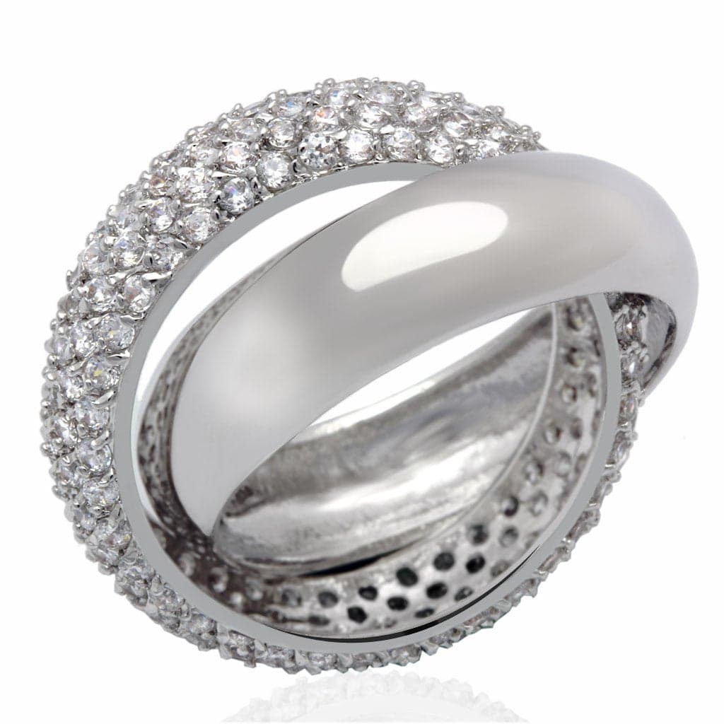 Brass Silver CZ Pave Multi Row Dome Eternity Band Ring