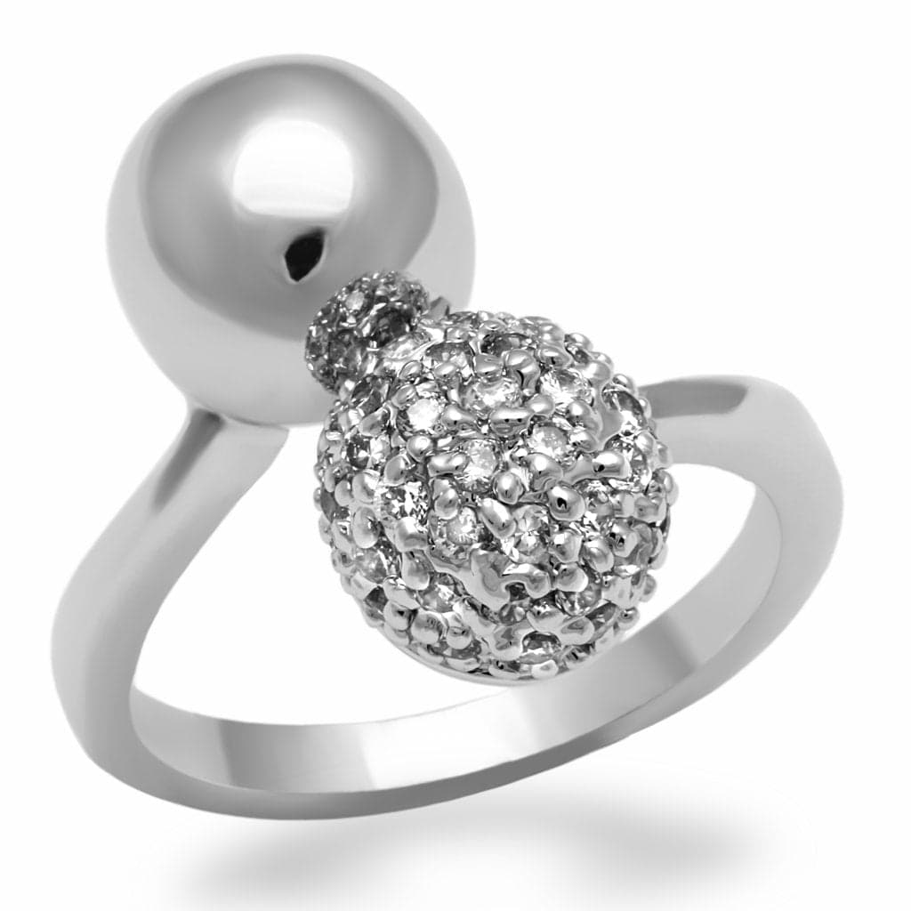 Brass Silver CZ Pave Heart Ball Solitaire Ring