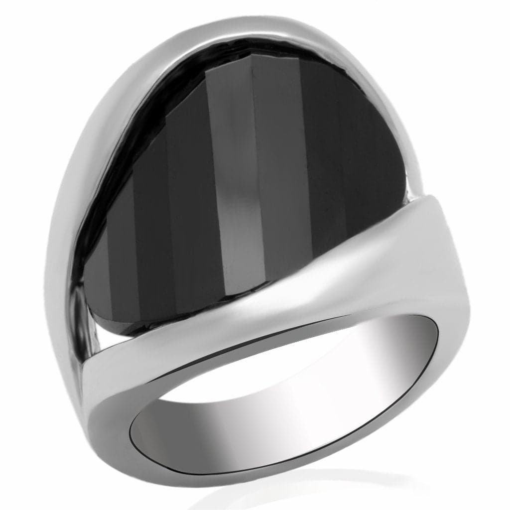 Brass Silver Black Onyx Diagonal Dome Cocktail Ring