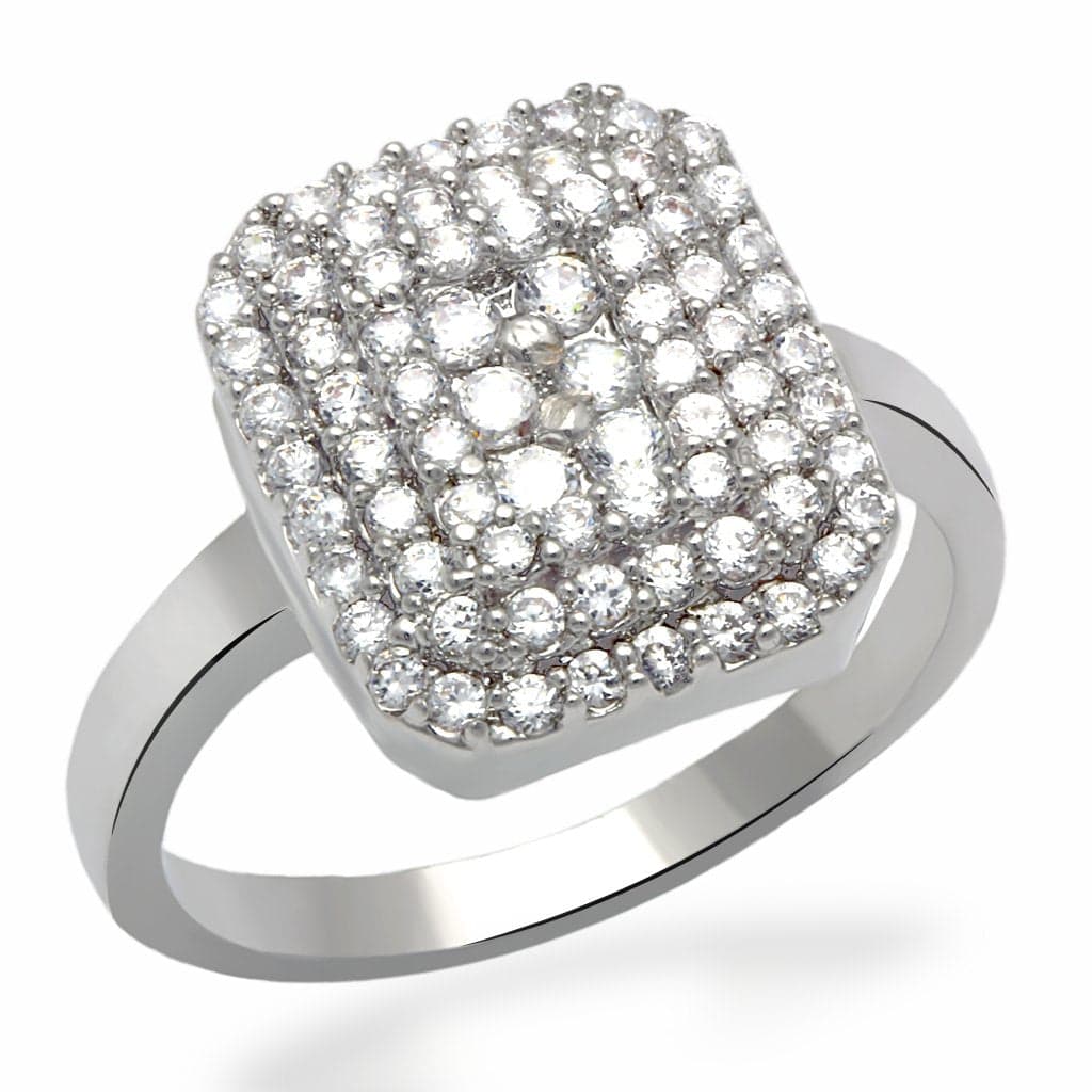 Brass Silver CZ Pave Cushion Cluster Cocktail Ring