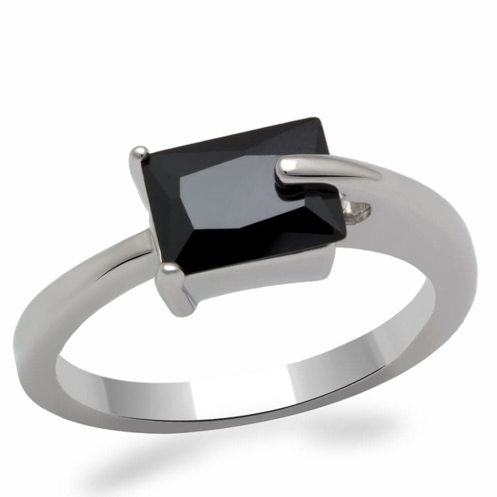 Brass Silver Black Onyx Emerald Cut Solitaire Ring