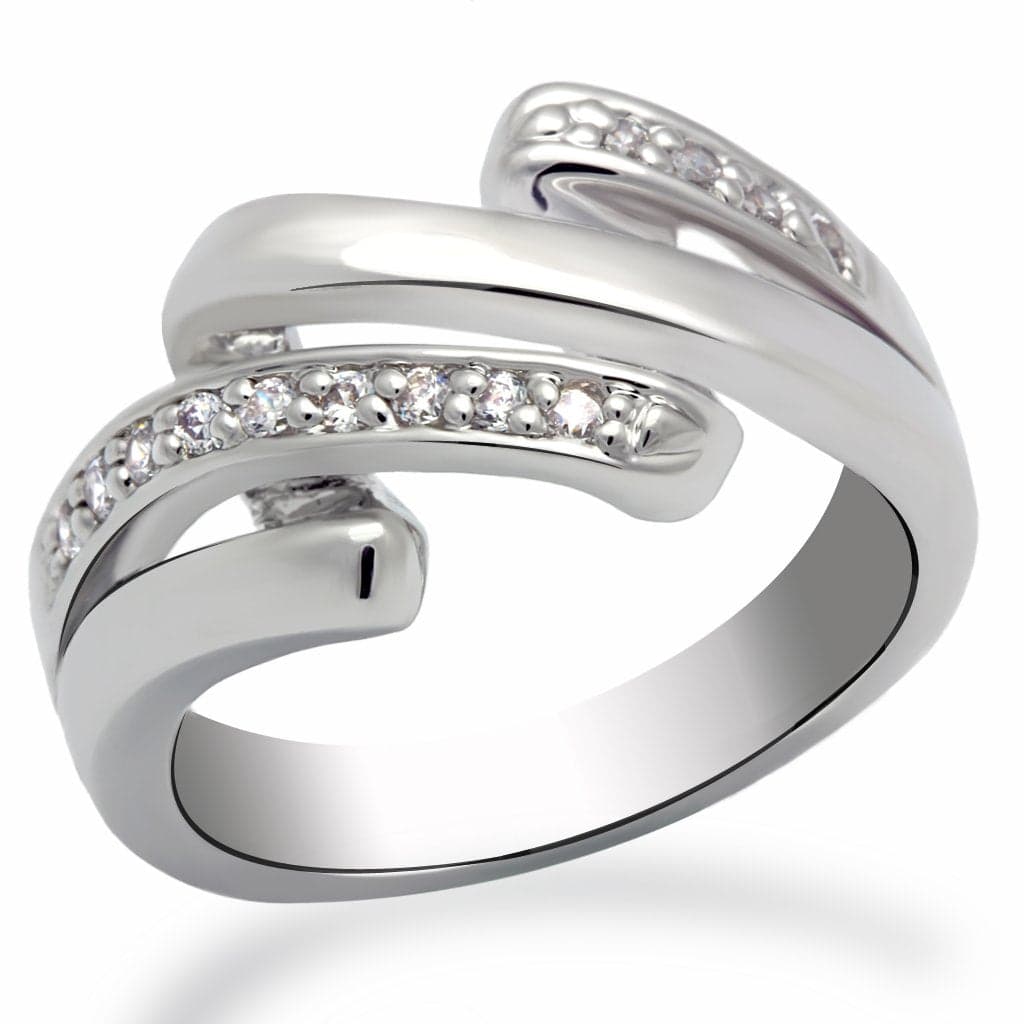 Brass Silver CZ Pave Bypass Wrap Ring