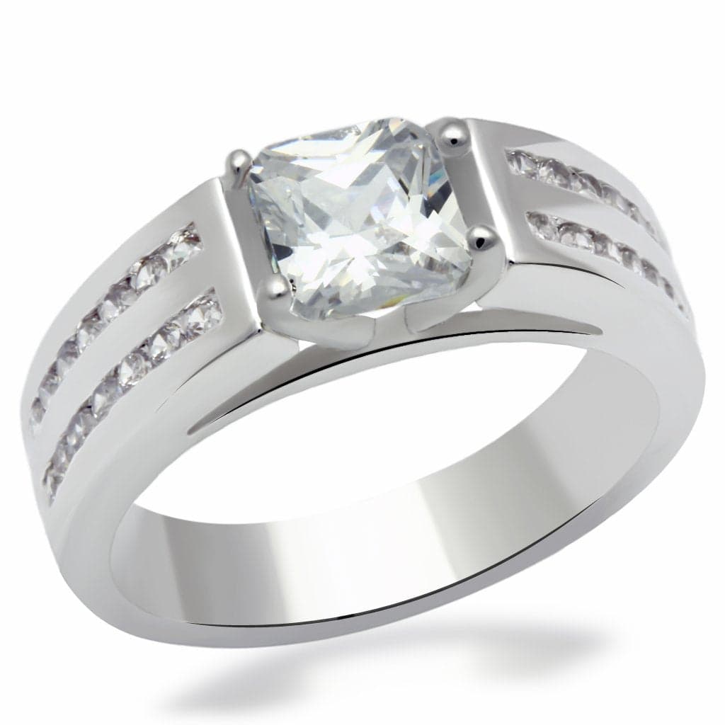 Brass Silver CZ Cushion Pave Double Channel Band Ring