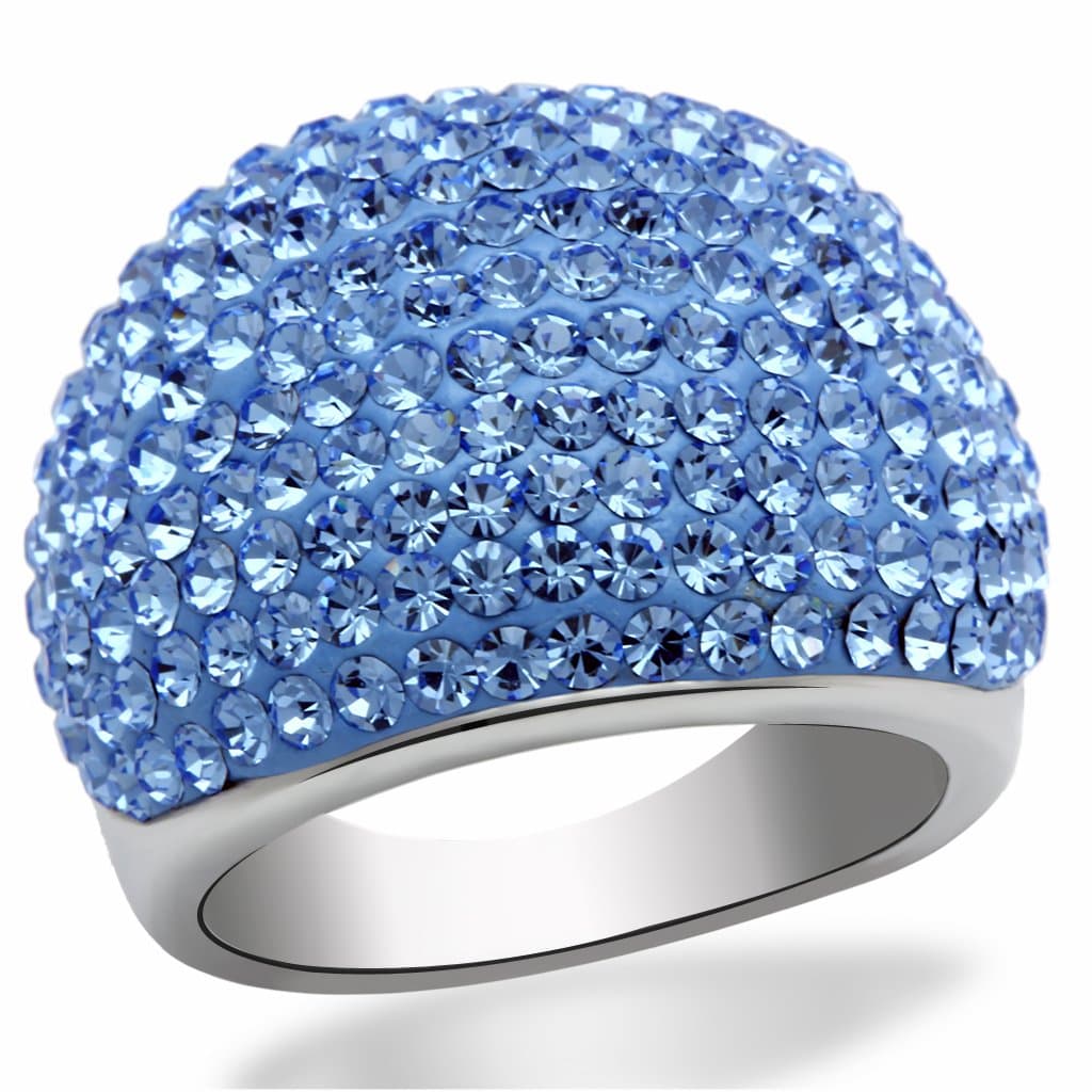 Brass Silver Blue Crystal Pave Dome Cocktail Ring