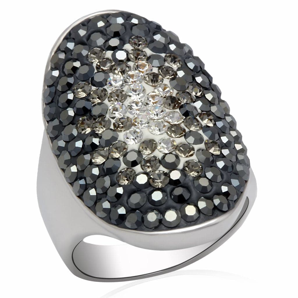 Brass Silver Grey Clear Crystal Gradient Oval Dome Cocktail Ring