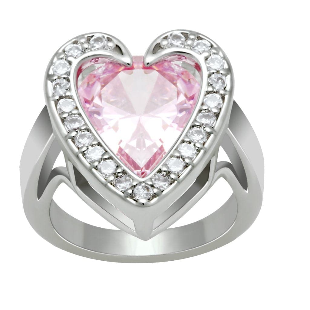 Brass Silver Pink CZ Heart Halo Split Shank Ring