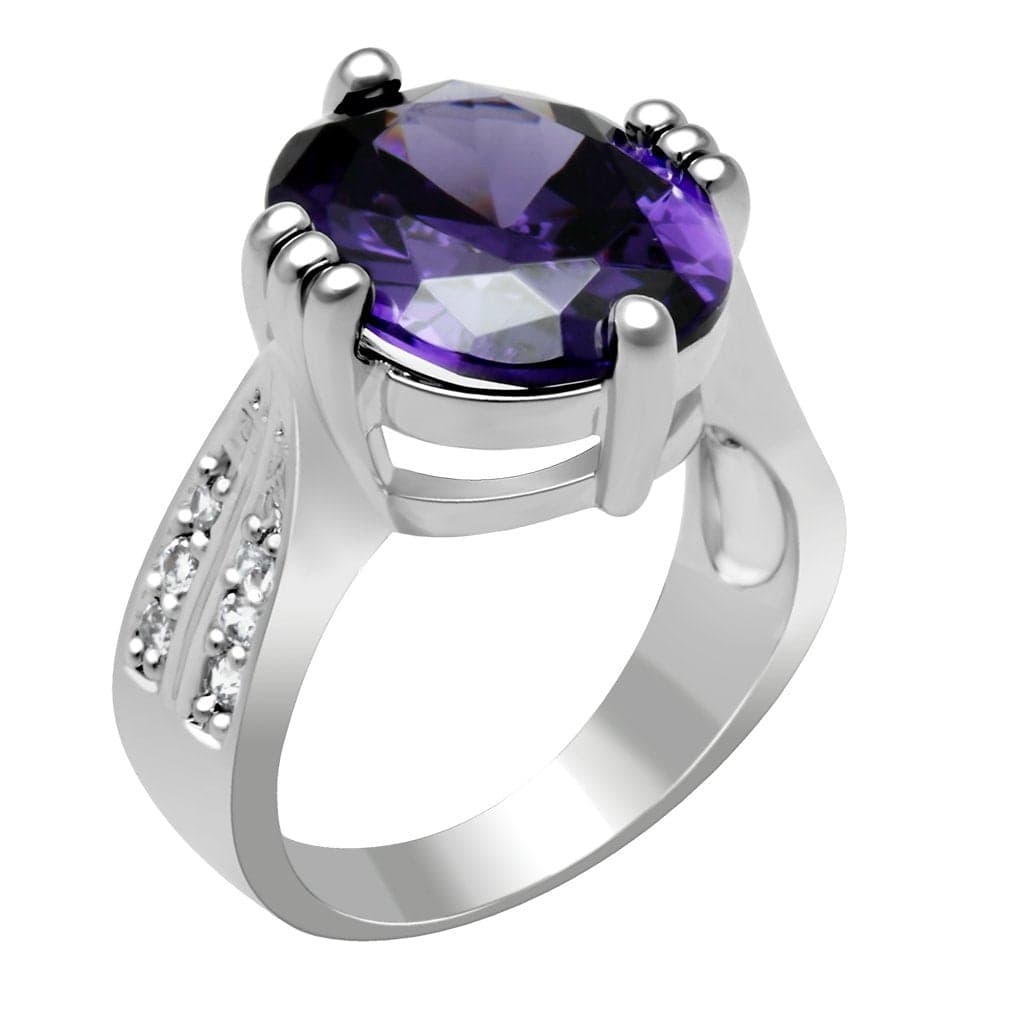Brass Silver Amethyst Oval Pave Split Shank Solitaire Ring