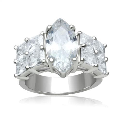Brass Silver CZ Marquise Triple Cluster Ring