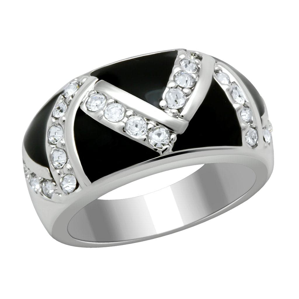 Brass Silver Black Onyx CZ Chevron Cocktail Ring