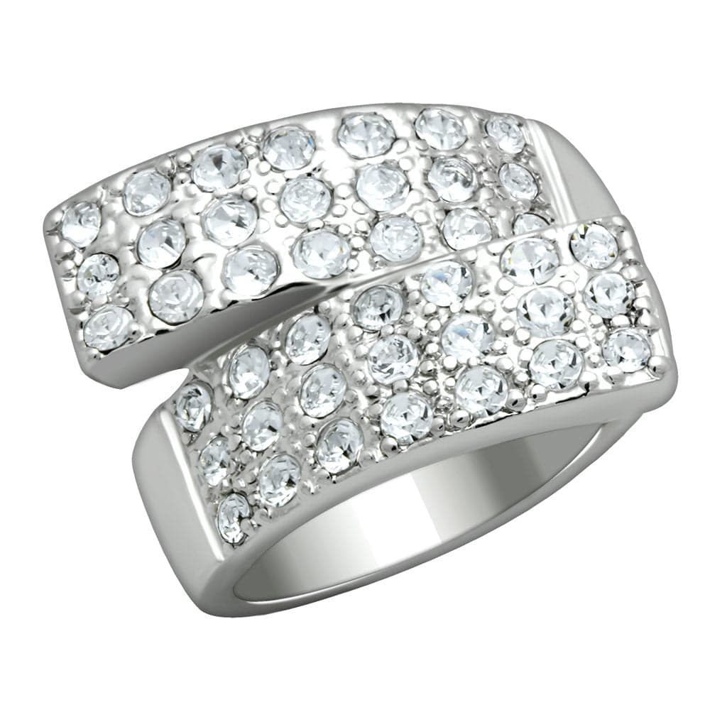 Brass Silver Crystal Pave Wide Crossover Band Ring
