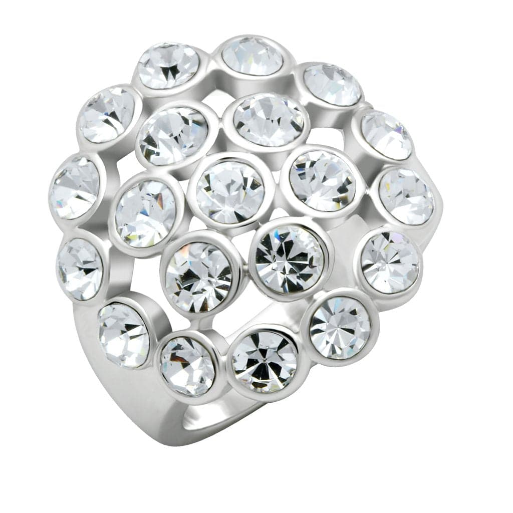 Brass Silver Crystal Bezel Cluster Dome Cocktail Ring