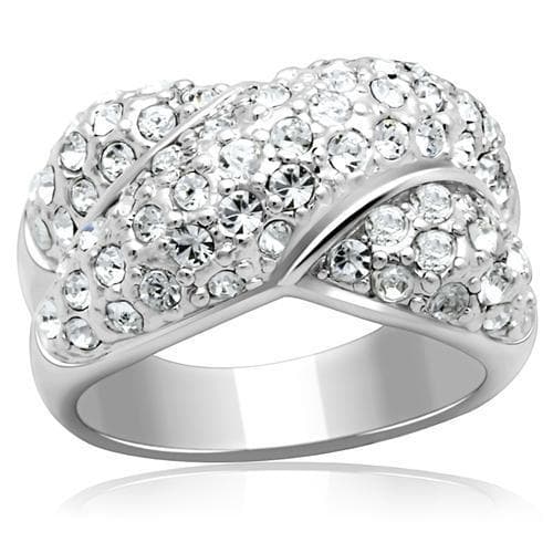 Brass Silver Crystal Pave Wave Crossover Dome Cocktail Ring