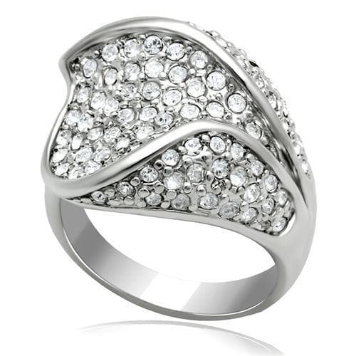 Brass Silver Crystal Pave Wave Bypass Dome Cocktail Ring