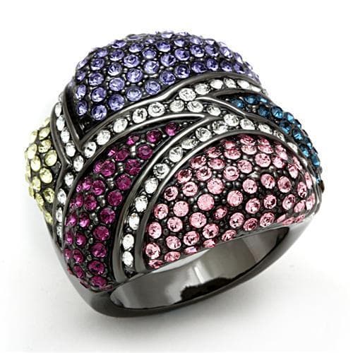 Brass Gunmetal Multicolor Crystal Pave Stripe Dome Cocktail Ring