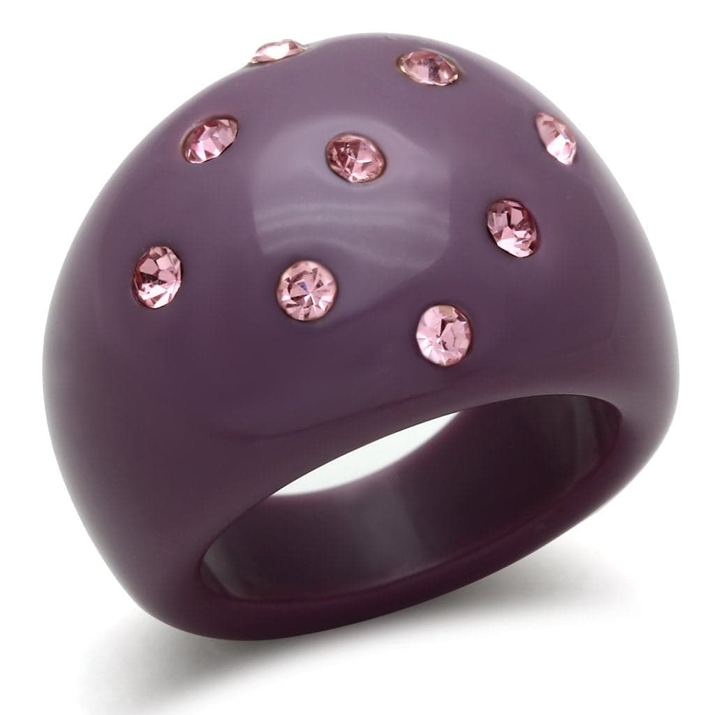 Purple Resin Pink Crystal Polka Dot Dome Ring
