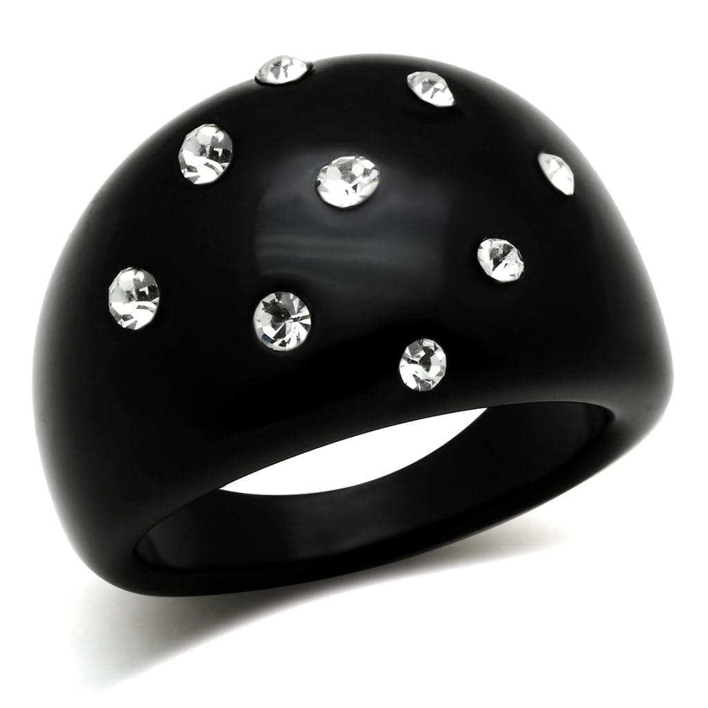 Black Resin Clear Crystal Polka Dot Dome Ring