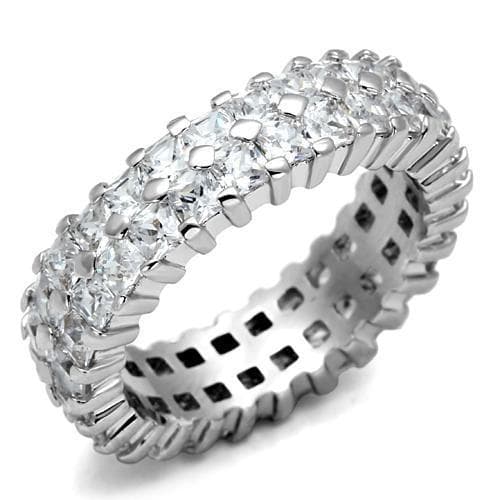 Brass Silver CZ Heart Marquise Double Row Eternity Band Ring