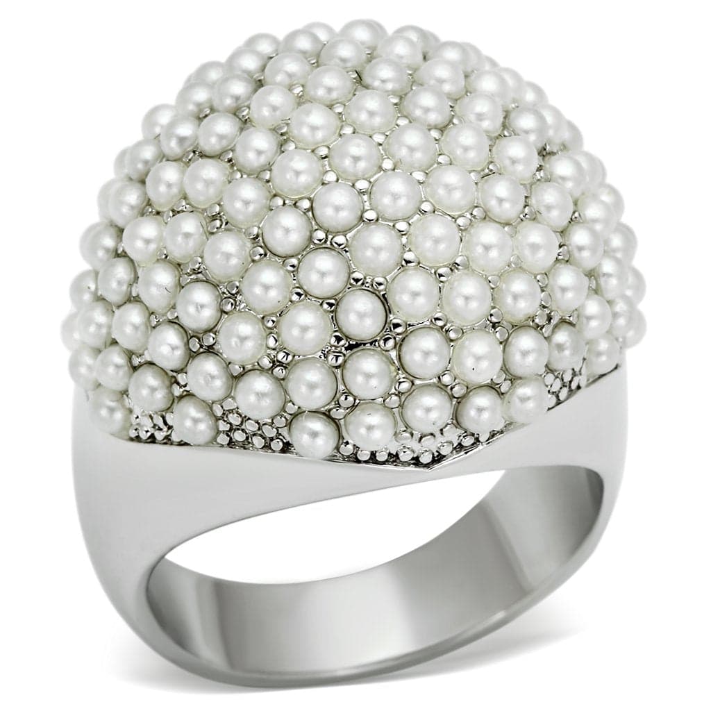 Brass Silver Pearl Cluster Dome Cocktail Ring