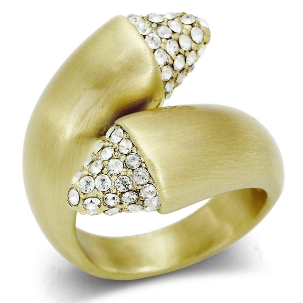Brass Gold Brushed Crystal Pave Bypass Wrap Cocktail Ring