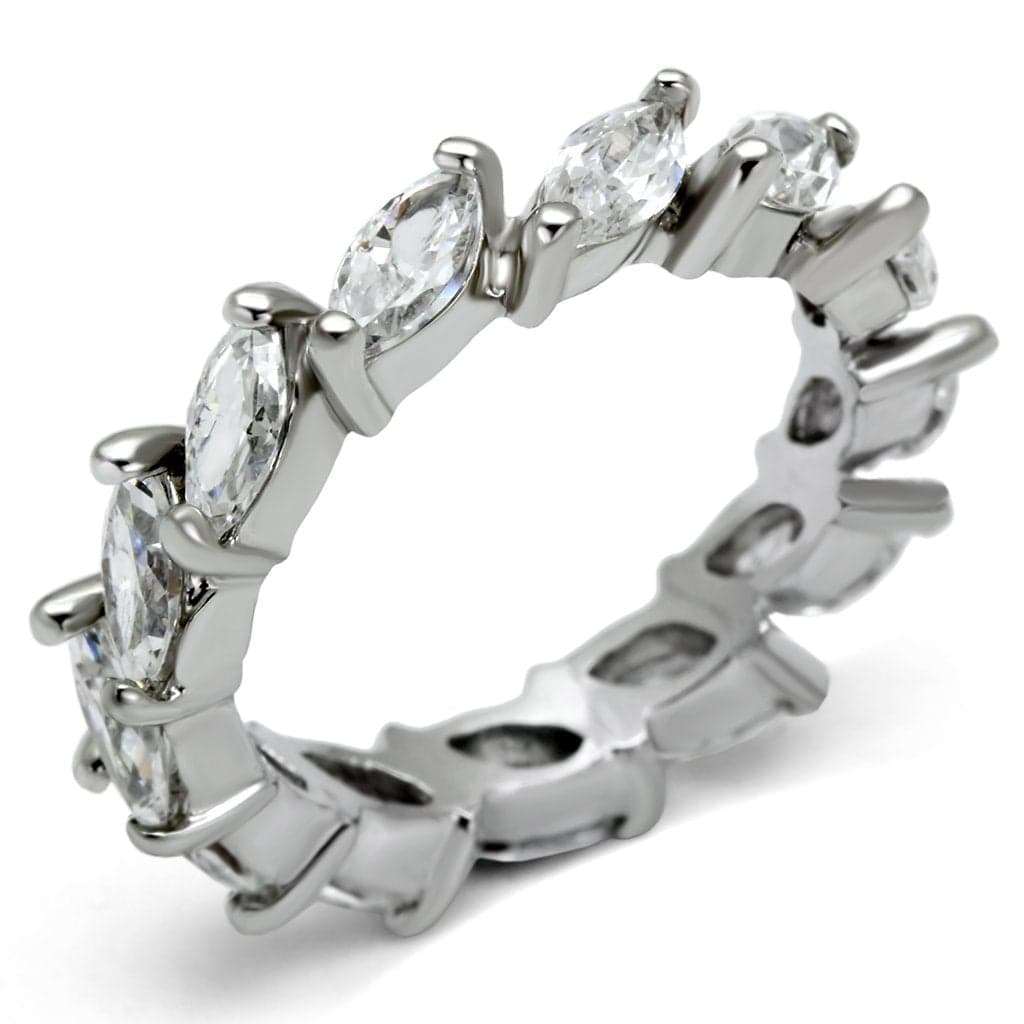 Brass Silver CZ Marquise Leaf Cluster Eternity Band Ring
