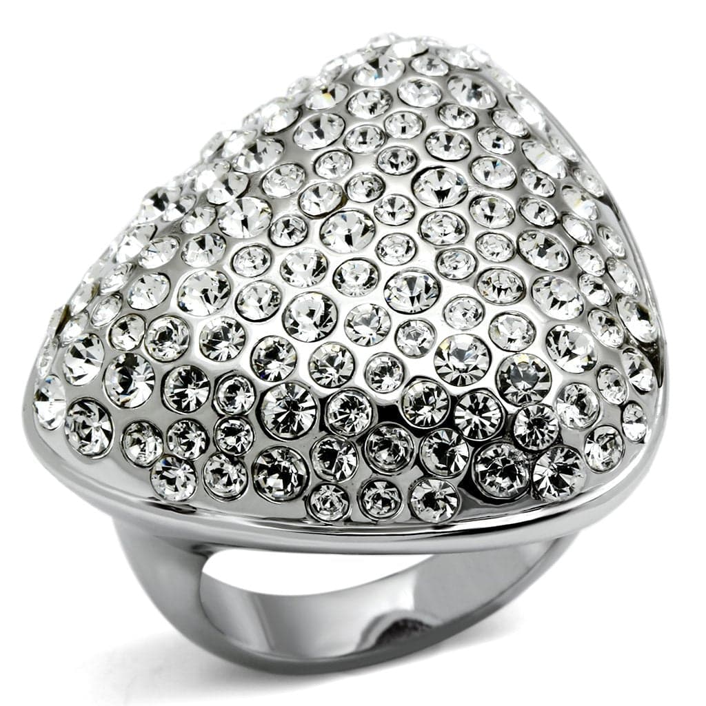 Brass Silver Crystal Bezel Cluster Dome Cocktail Ring LO2515