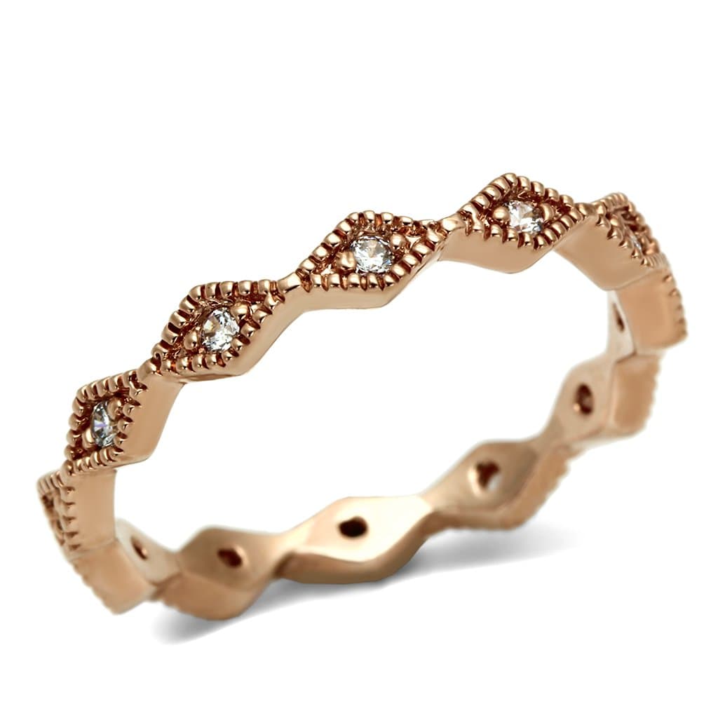 Brass Rose Gold CZ Scallop Edge Stackable Band Ring