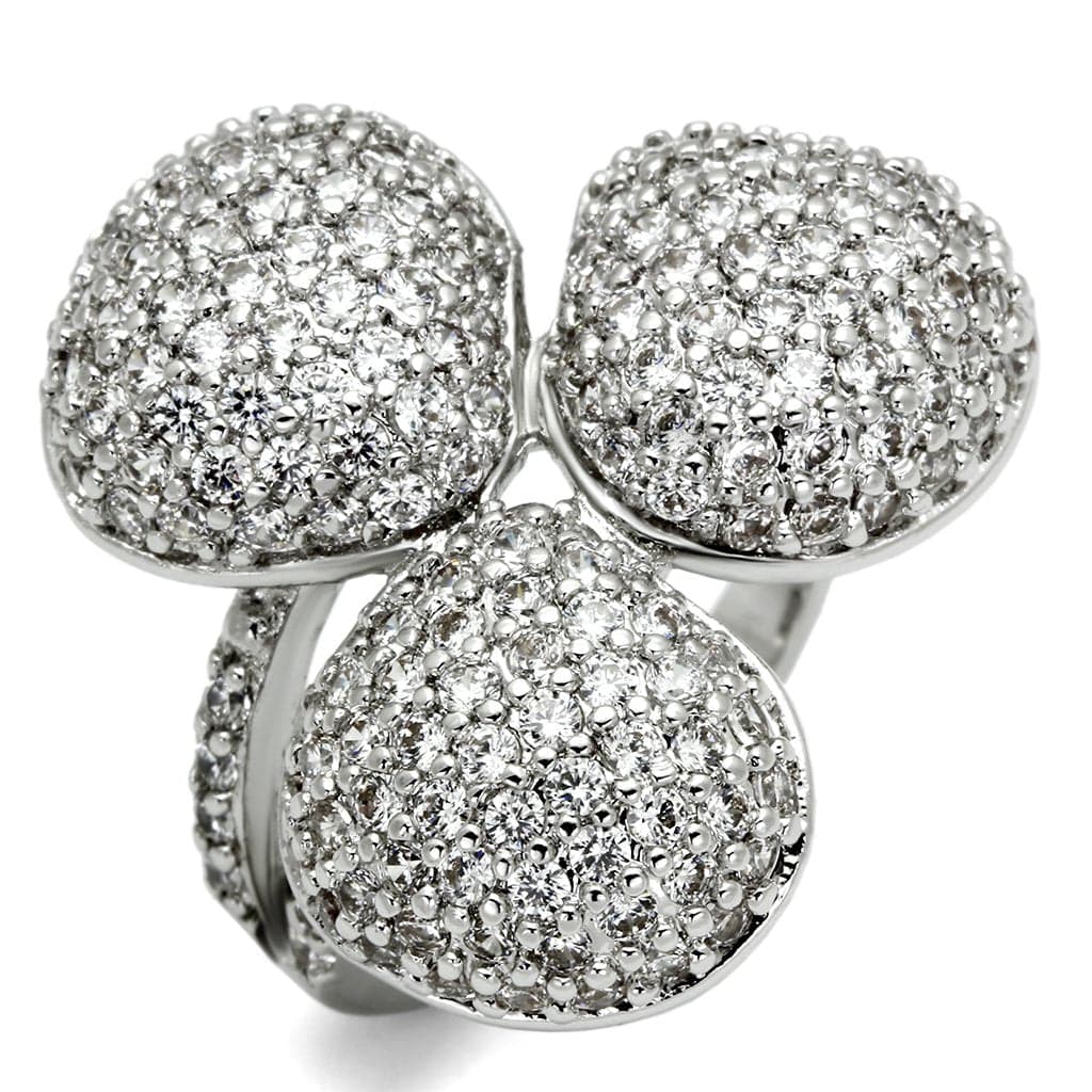 Brass Silver CZ Pave Triple Ball Dome Cocktail Ring