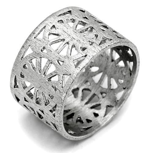 Brass Silver Polished Filigree Cutout Wide Band Ring LO2536