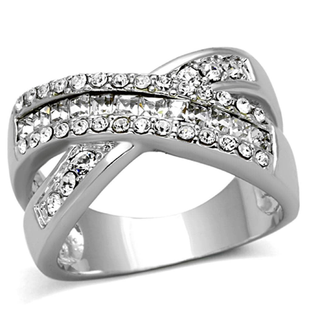 Brass Silver CZ Pave Crossover X Wide Band Cocktail Ring