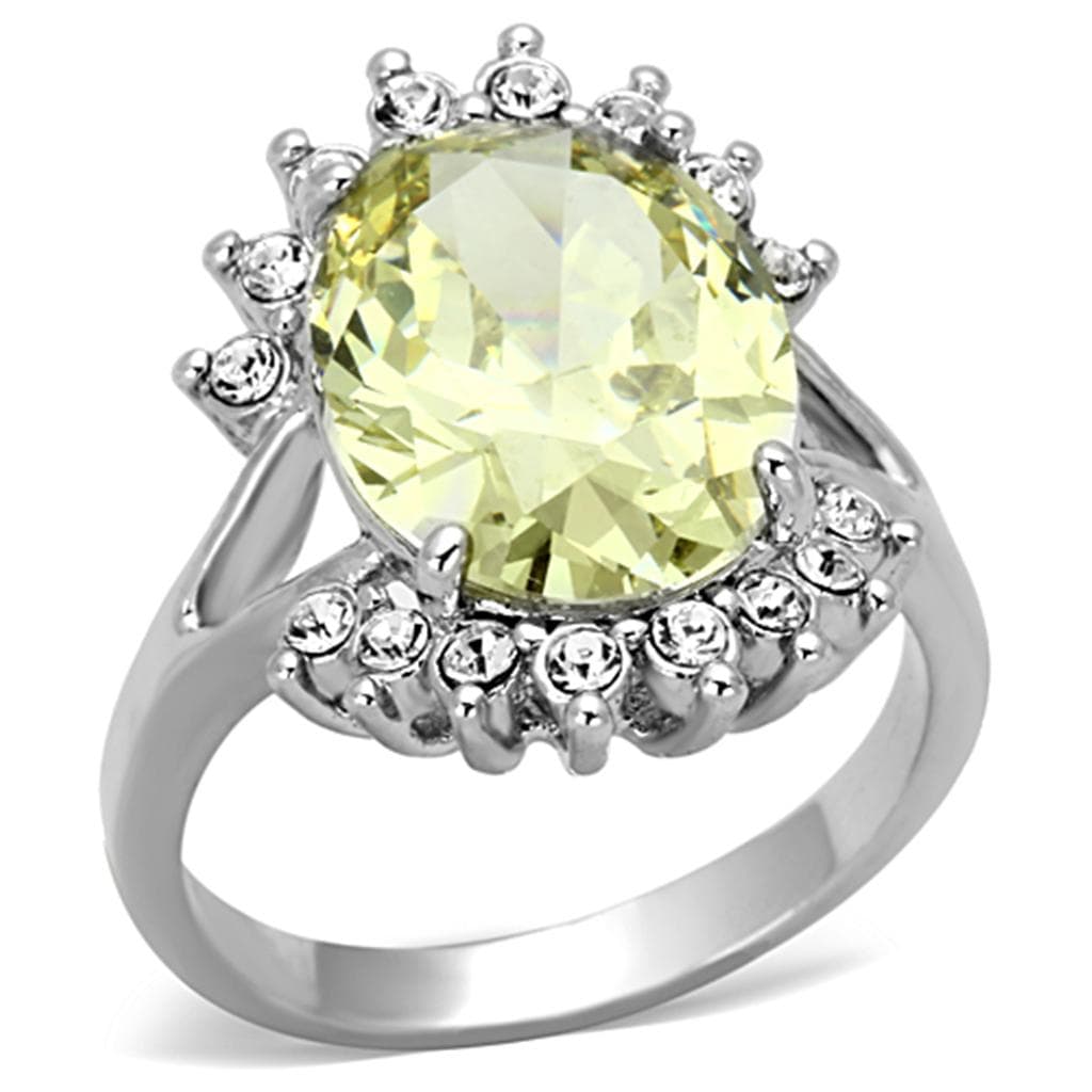 Brass Silver Lime Yellow CZ Oval Halo Cocktail Ring