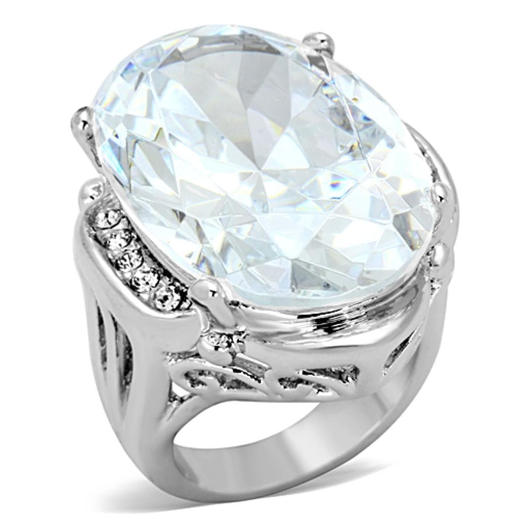 Brass Silver Clear CZ Oval Branch Setting Cocktail Ring