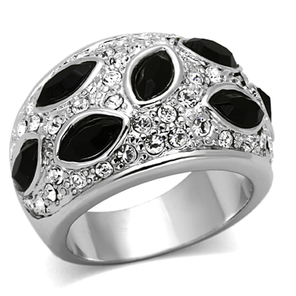 Brass Silver Black Onyx Oval CZ Pave Dome Cocktail Ring