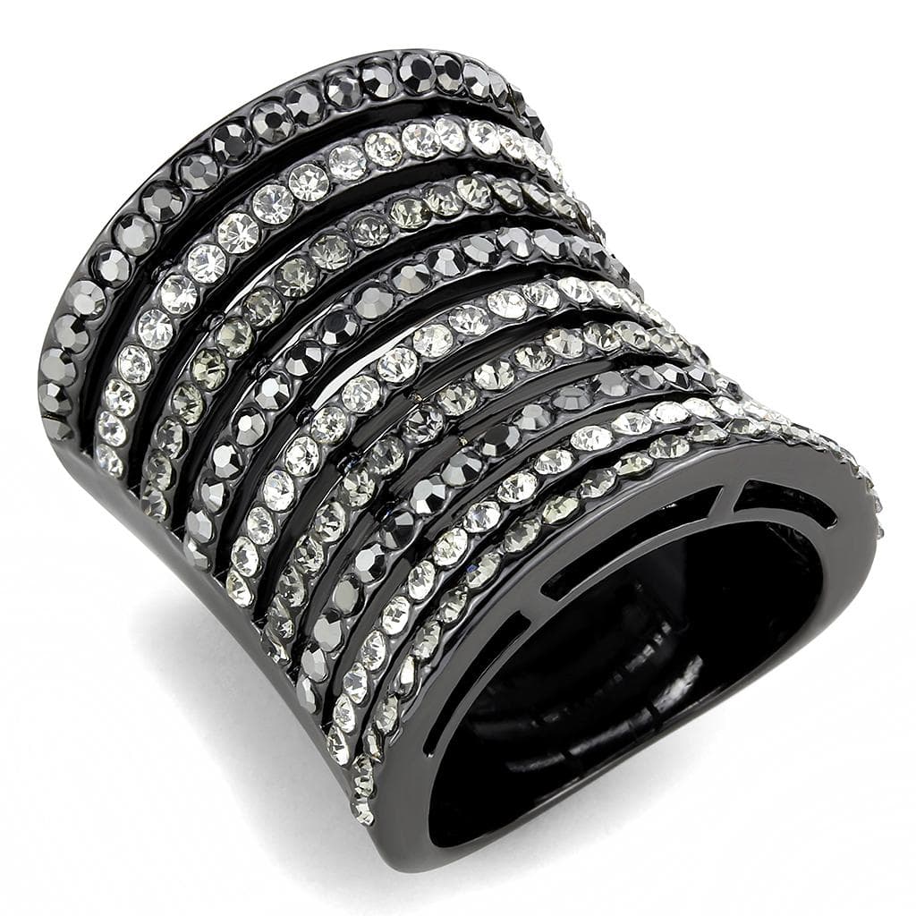 Brass Black IP Crystal Pave Multi Row Wide Band Cocktail Ring