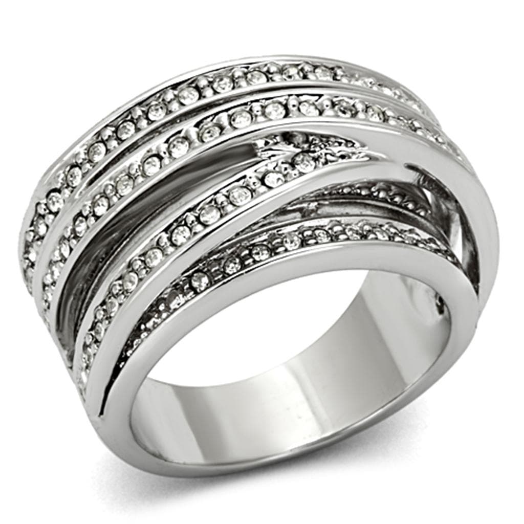 Brass Silver CZ Pave Multi Row Wide Crossover Band Ring