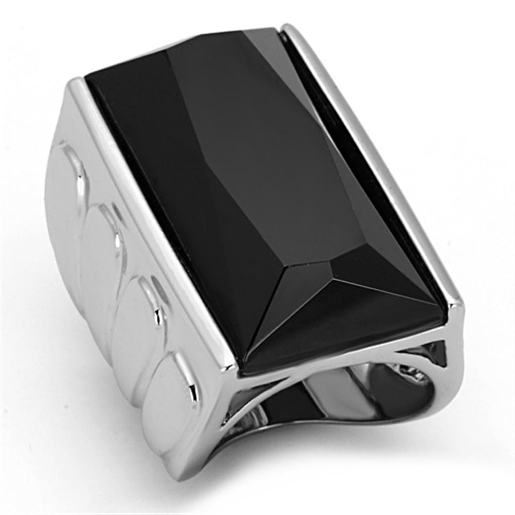 Brass Silver Black Onyx Faceted Emerald Cut Wide Cocktail Ring