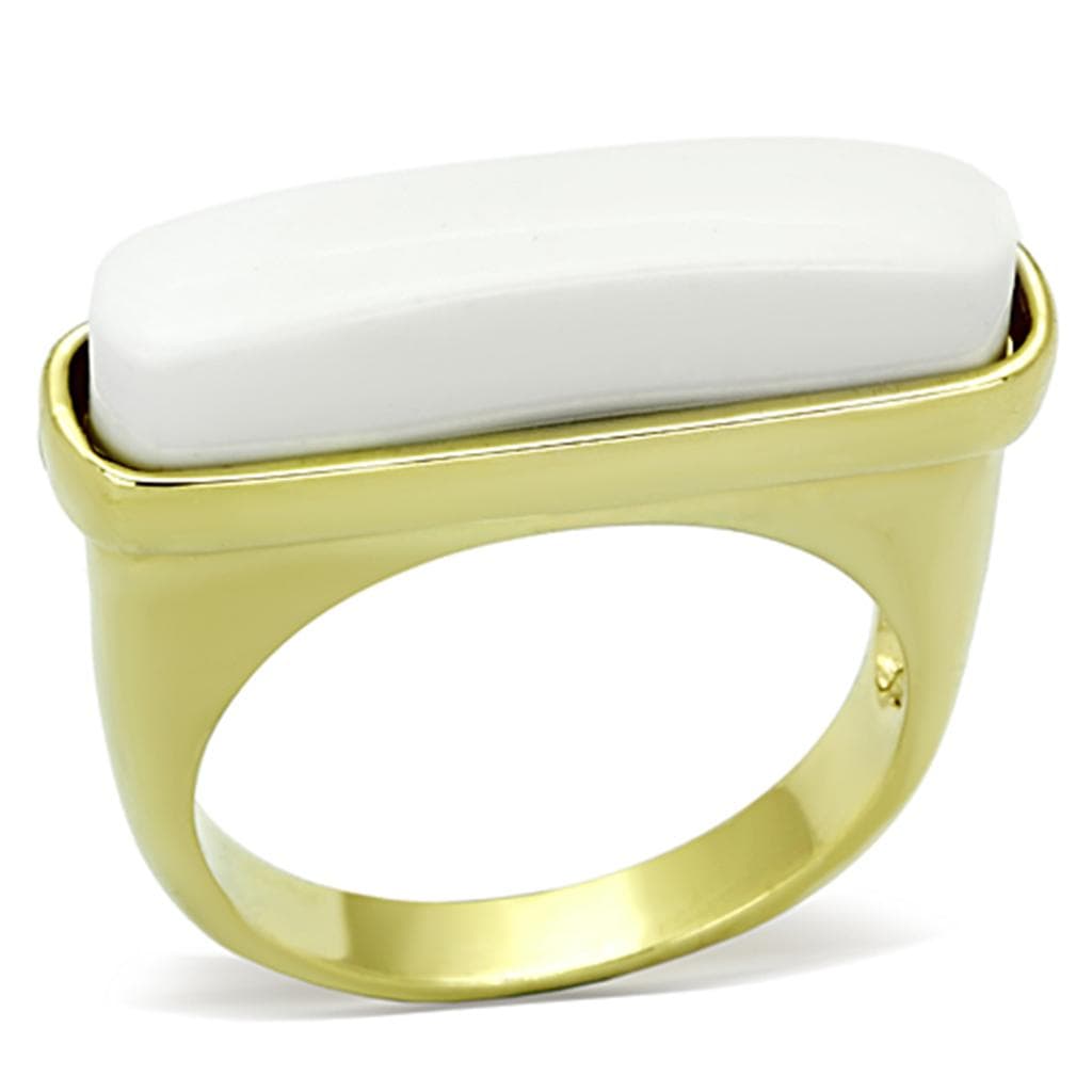 Brass Gold White Shell Rectangle Flat Top Modern Cocktail Ring