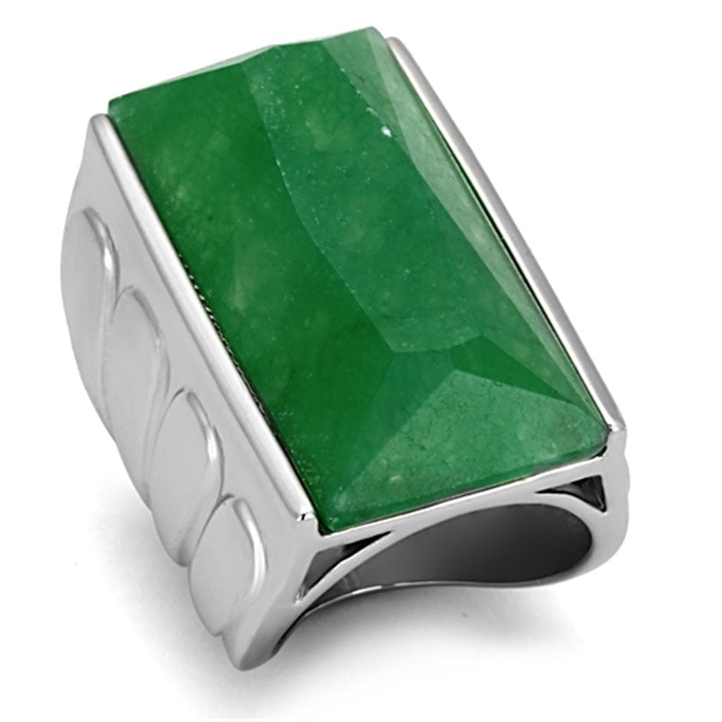 Brass Silver Green Aventurine Rectangle Flat Top Modern Ring