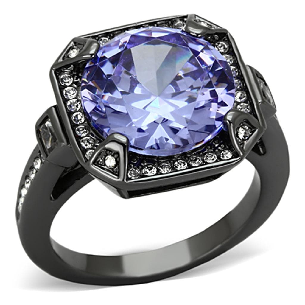 Brass Black IP Tanzanite Purple CZ Octagon Halo Cocktail Ring