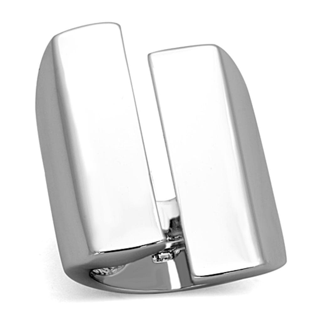 Brass Silver Polished Double Rectangle Bar Open Cocktail Ring