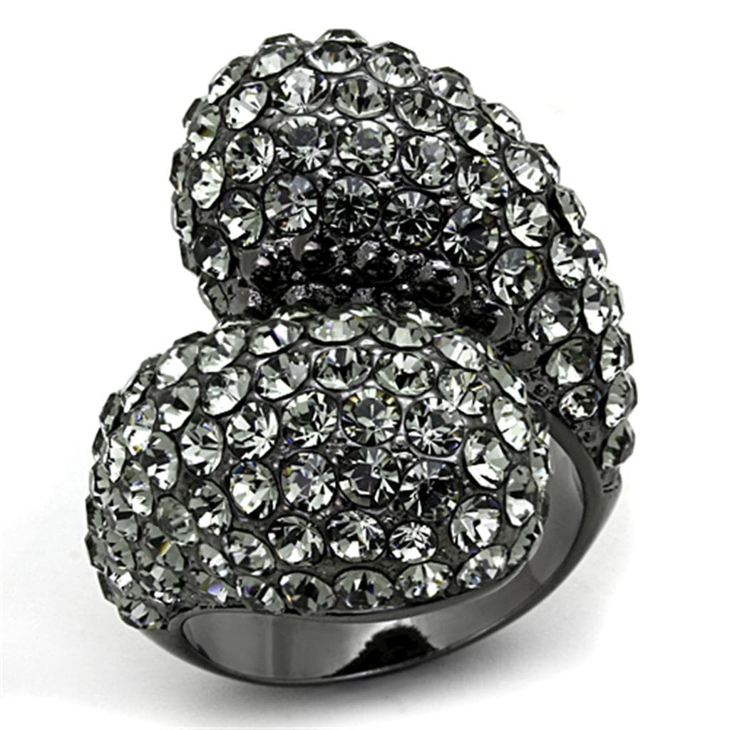 Brass Gunmetal Crystal Pave Triple Ball Dome Cocktail Ring